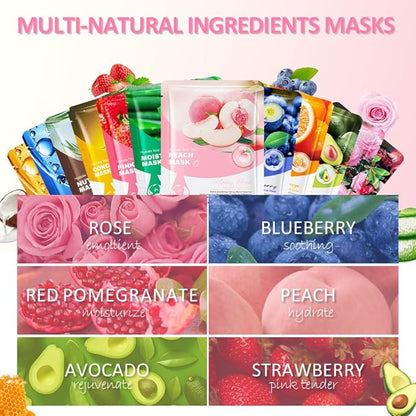 Kaely 12 Pack Variety Face Masks for Kids, Kids Face Mask Spa Day Kit Supplies, Spa Party Favors for Teens Girls Night, Sheet Facial Mask Skincare Gifts Set, Hydrating Soothe for All Skin Types, 01