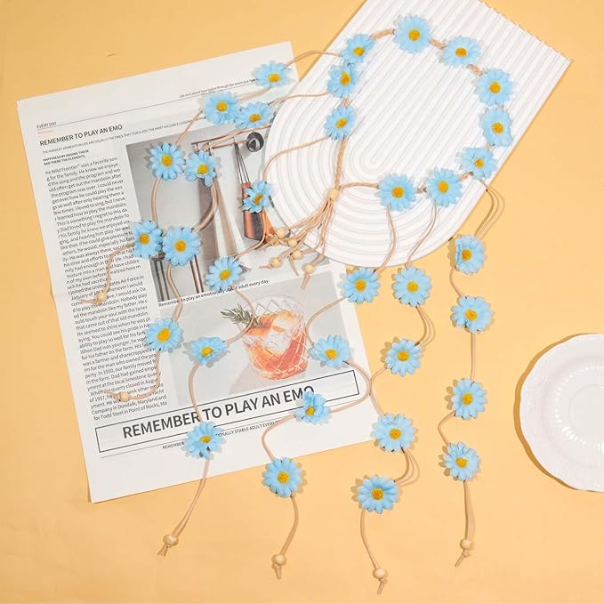 6 Pcs Hippie Costume Accessories Set, Flower Hippie Headband Boho Peace Sign Necklace Earrings Sunglasses Bracelet