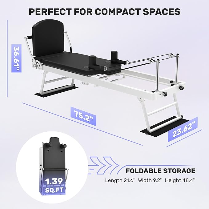 Pilates Reformer, Foldable Pilates Machine for Home and Gym Workout with Dual Resistance and Adjustable Heights, Pilates Equipment Suitable for Advanced and Beginners Users, Up to 440 LBS