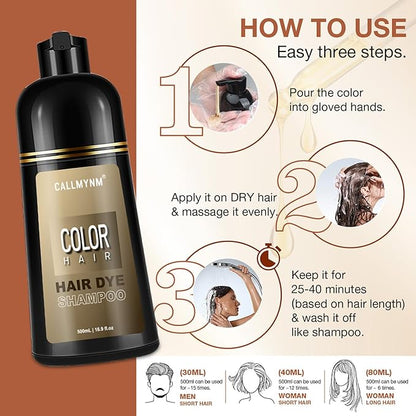 Black Hair Dye Shampoo 3 in 1 for Gray Coverage, Instant Hair Color Shampoo With Herbal Ingredients-Gentle & Long-lasting, Seimi Permanent Dye Color Gift for Men Women 500ML