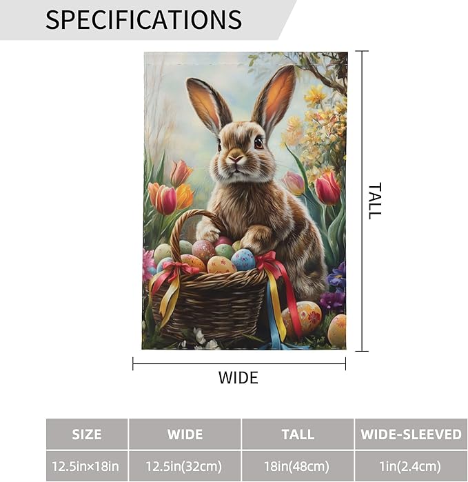 Easter Bunny Garden Flag 12x18 In Double Sided Yard Flags Lawn Sign Decor No Flagstand