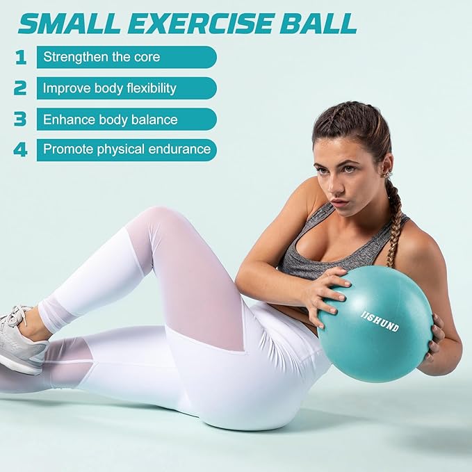 Pilates Ball, 9 Inch Small Exercise Mini Soft Workout Yoga Ball with Exercise Guide, for Home Gym Yoga, Pilates, Core Training, Workout, Balance, Stability