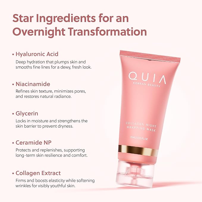 QUIA Overnight Collagen Wrapping Mask – Wake Up with Firmer, Hydrated Skin – Easy Peel-Off Formula – Korean Skincare for Radiance and Elasticity – For All Skin Types, 75ml