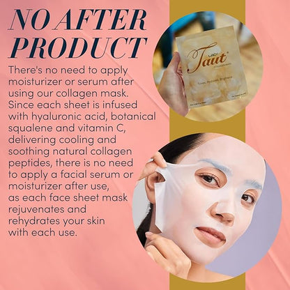 TAUT Collagen Face Mask – 5 Sheet Pack with Hyaluronic Acid, Marine Collagen & Vitamin C – Hydrating, Anti-Aging Sheet Mask for Firm, Glowing Skin – Korean Skincare Inspired