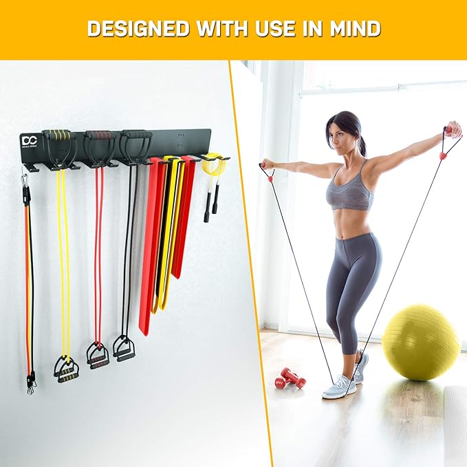 Double Circle Gym Storage Rack with 12 Hooks, Multi Purpose Gym Equipment Wall Rack Hanger for Pro Home Gym Storage for Exercise Bands, Barbell Bars, Jumprope (Hardware Included)