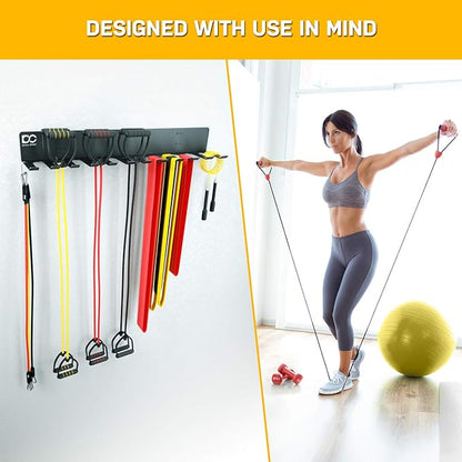 Double Circle Gym Storage Rack with 12 Hooks, Multi Purpose Gym Equipment Wall Rack Hanger for Pro Home Gym Storage for Exercise Bands, Barbell Bars, Jumprope (Hardware Included)