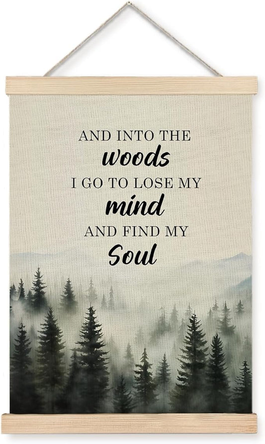 JINYO Inspirational Wall Decor, and into the Woods I Go to Lose My Mind and Find My Soul Forest Wall Art Poster, Misty Nature Landscape Wall Decor for Home Bedroom Living Room, 12x16 Inch