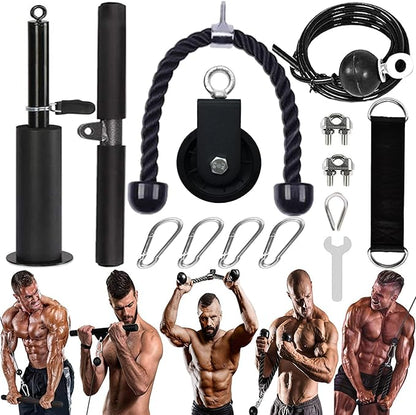 Weight Cable Pulley System Gym Upgraded Fitness LAT and Lift Pulley Attachments Tricep Workout Pulley System with Adjustable Length Cable for Home Gym LAT Pull Down Biceps Curl Tricep Arm Workouts
