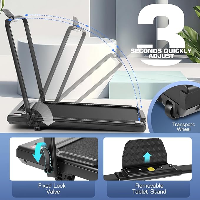 ANCHEER Foldable Treadmill with 12% Incline, 3.0HP Walking Pad Treadmills with Handle Bar, 320LBS Capacity/2S Folding/Widened Belt, Quiet Portable Walking Treadmill Under Desk with LED