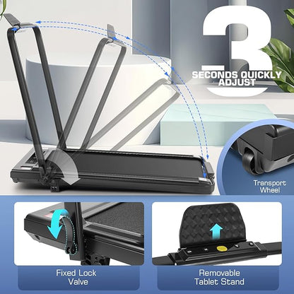 ANCHEER Foldable Treadmill with 12% Incline, 3.0HP Walking Pad Treadmills with Handle Bar, 320LBS Capacity/2S Folding/Widened Belt, Quiet Portable Walking Treadmill Under Desk with LED