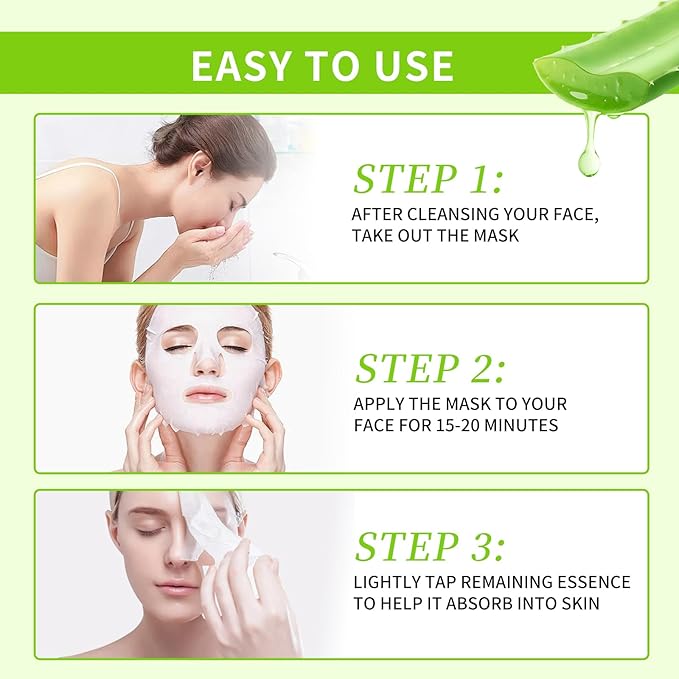 Aloe Vera Facial Mask for Women,Hydrating Face Mask Sheet Home SPA,Moisturizing Face Sheet Mask for Dry, Oily, Sensitive Skin 30ml（5Pack）