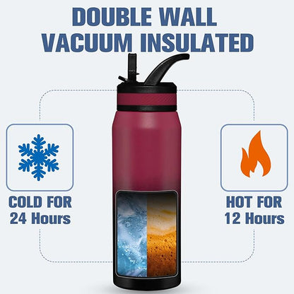 OLDLEY 24 oz Insulated Water Bottle With Straw, Stainless Steel Sports Water Cup Flask with 3 Lids(Straw, Spout and Handle Lid) Double Walled Travel Thermal Canteen Mug,Dark Rainbow