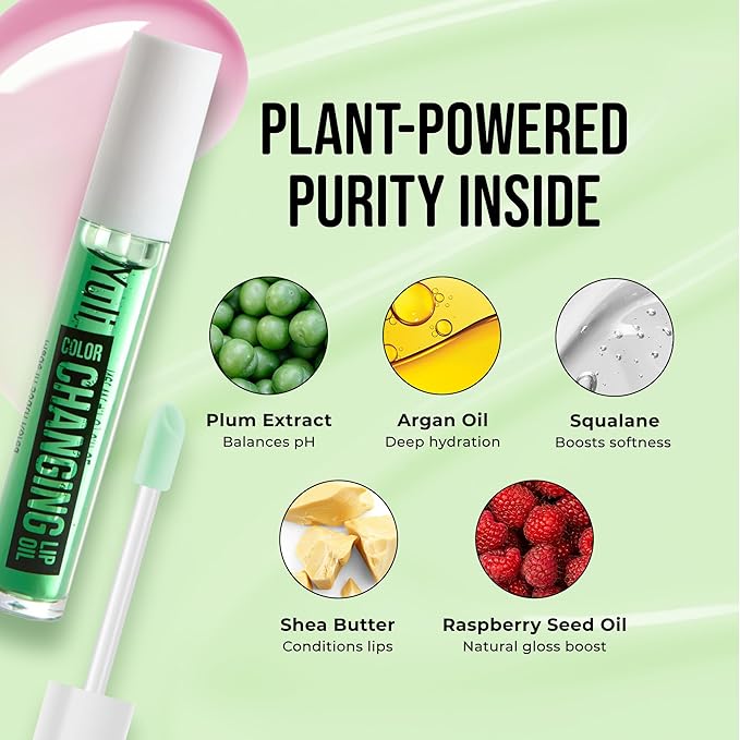 The Beauty Spy Yuli Color Changing Lip Oil - Korean Fruit Lip Gloss - pH-Reactive Formula with Argan Oil, Squalane, Shea Butter - Hydrate & Soften Lips, Glass Shine Effect (Green Plum)