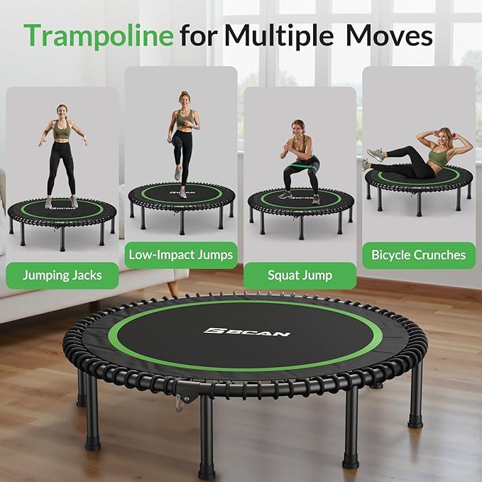 BCAN 450LBS/550LBS Foldable Mini Trampoline, 40"/48" Fitness Trampoline with Durable Bungees, Stable & Quiet Exercise Rebounder for Adults,Great Mini Trampoline for Indoor/Garden Workout - 2