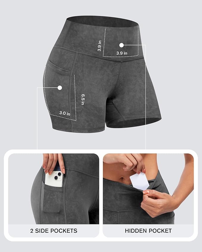 CHRLEISURE Womens Biker Yoga Shorts with Pockets: High Waisted Tummy Control Spandex Workout Athletic Gym Shorts 4 Packs