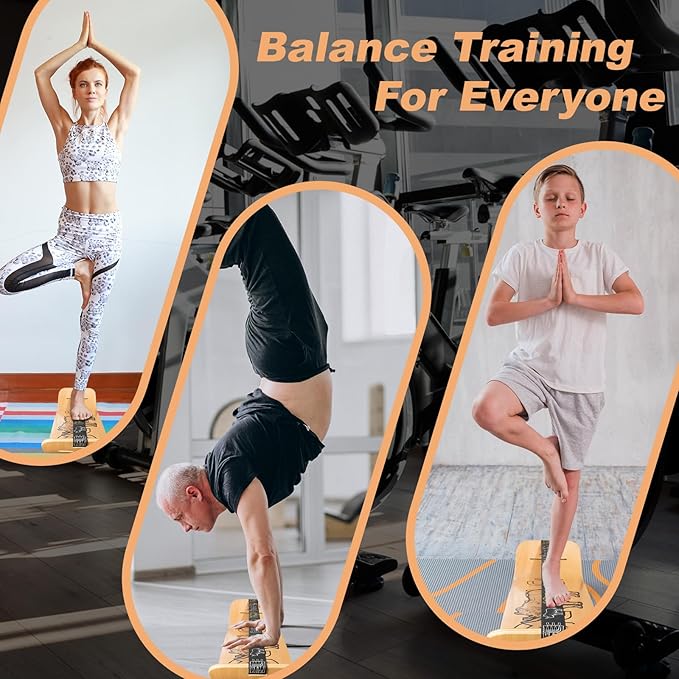 Balance Board for Adults & Kids- Wood Wobble Balance Board- Slackline Balance Trainer- Standing Desk Exercise-Yoga, Pilates, Snowboard, Suitability Home/Office/Gym