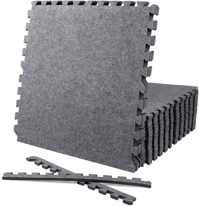 CAPHAUS EVA Foam Floor Tiles with Black Top, 24 Inch x 24 Inch Interlocking Carpet Texture Mats