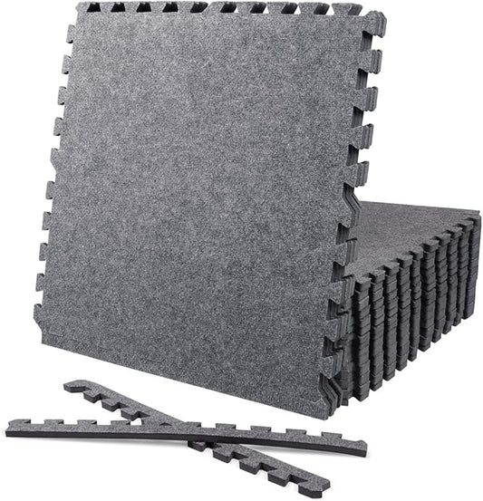 CAPHAUS EVA Foam Floor Tiles with Black Top, 24 Inch x 24 Inch Interlocking Carpet Texture Mats
