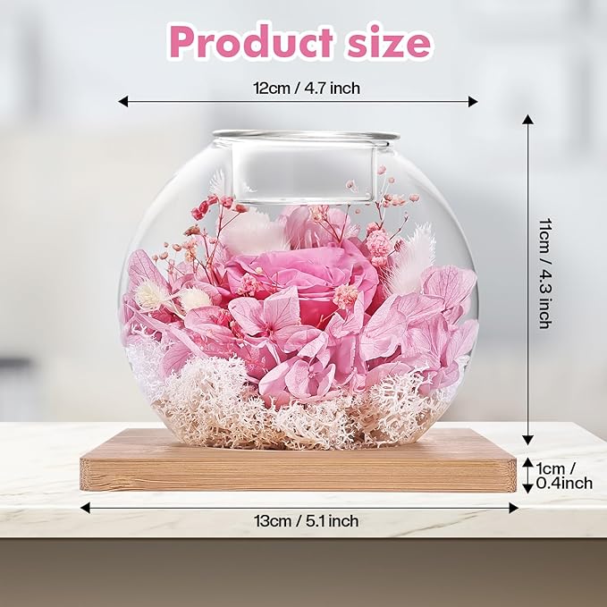 Preserved Roses - Birthday Gifts for Her, Preserved Flower in Glass Dome with Scented, Romantic Gifts for Women, Wife, Girlfriend on Birthday, Wedding Anniversary, Thanksgiving Day, Christmas Day-Pink