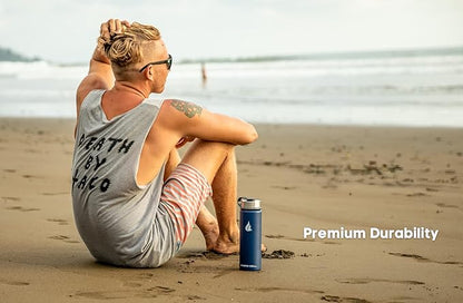 HYDRO CELL Stainless Steel Insulated Water Bottle with Straw - For Cold & Hot Drinks - Metal Vacuum Flask with Screw Cap and Modern Leakproof Sport Thermos for Adults (Navy 24oz)