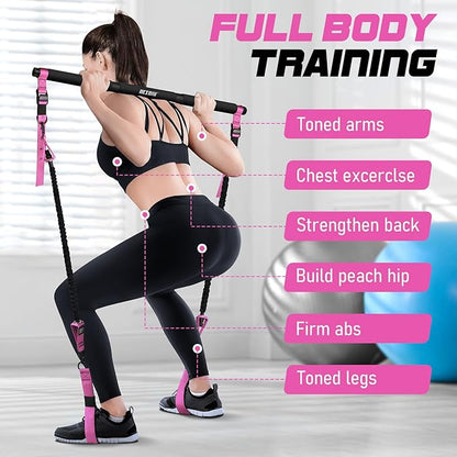 Pilates Bar Kit with Resistance Bands for Working Out, 210lbs Heavy Resistance Bands with Handles, Pilates Equipment with Resistance Band Bar for Men Women, at Home Gym Full Body Workout Equipment