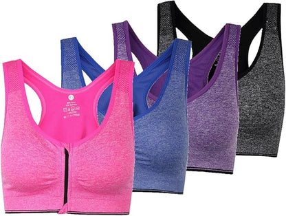 Women's Zipper Front Closure Sports Bra Racerback Yoga Bras
