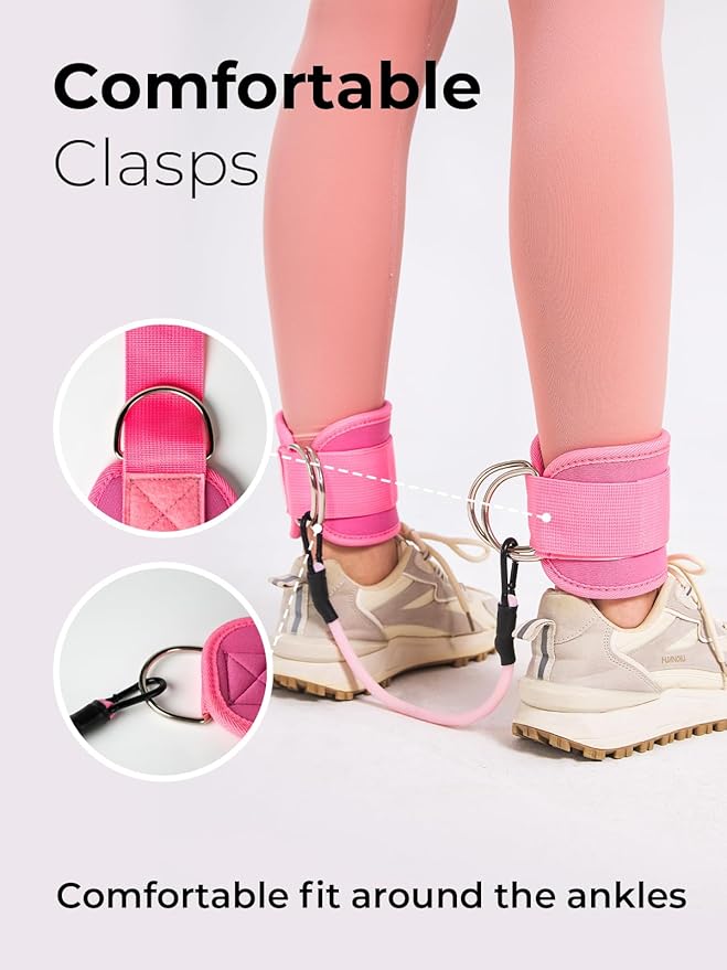 Ankle Resistance Bands with Cuffs | Pink Booty Band | Ankle Band Set for Working Out | Leg Resistance Bands with Ankle Straps | Kickback Training Equipment for Women Hip & Glutes | Home & Gym