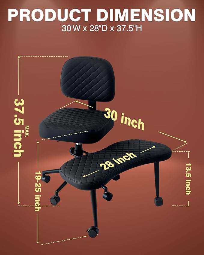 PYY Cross Legged Office Chair - Upgraded Durable Tech Fabric Meditation ADHD Office Chair w/Wheels, SGS Gas Rod, Load Capacity 300LBS, Squatting Kneeling Fidget Chair for Home & Office, Black