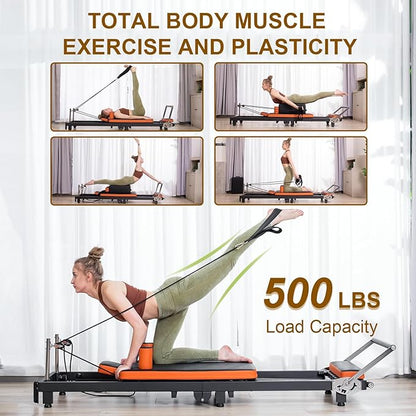 Pilates Reformer,Foldable Pilates Machine for Home Use and Gym Workout,Suitable for Advanced and Beginners Users ,Pilates Equipment with 4 Springs&5 Resistance Cords
