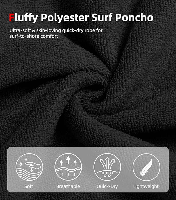 Abahub Surf Poncho Men & Women Towel Poncho Adult with Hood, Thick Quick Dry Changing Poncho Towel, Microfiber Wearable Cover Up for Surfing Beach Swim - Absorbent Changing Towel M (Black)