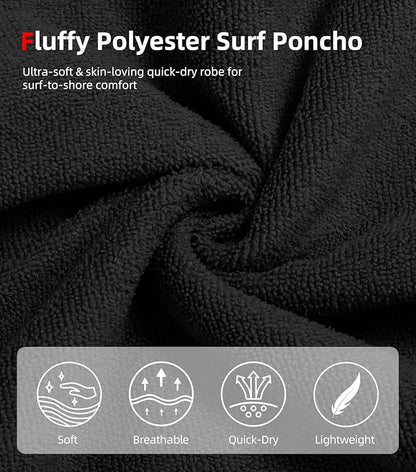 Abahub Surf Poncho Men & Women Towel Poncho Adult with Hood, Thick Quick Dry Changing Poncho Towel, Microfiber Wearable Cover Up for Surfing Beach Swim - Absorbent Changing Towel M (Black)