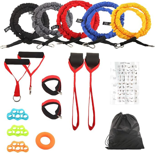 15 PCS Resistance Bands Set, 20-40lbs Exercise Tubes with Handles, Protective Nylon Sleeves, Door Anchor & Ankle Strap, Stretch Bands for Full Body Workout, Strength Training for Men & Women