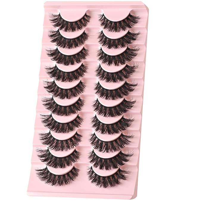 FARRED False Lashes Natural Strip Eyelashes 14mm Wispy Cat Eye Lash Strips Full Volume Mink Eyelash Pack Natural Look 10 Pairs Thick Fluffy Mink Russian Pestañas Postizas for Women