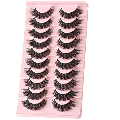 FARRED False Lashes Natural Strip Eyelashes 14mm Wispy Cat Eye Lash Strips Full Volume Mink Eyelash Pack Natural Look 10 Pairs Thick Fluffy Mink Russian Pestañas Postizas for Women