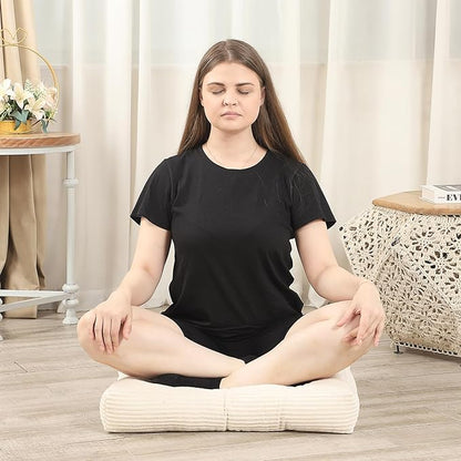 22 inches Floor Cushions for Adults, Square Large Meditation Pillow, Thick Corduroy Floor Pillows for Sitting, Yoga, Living Room, Sofa, Tatami, Beige