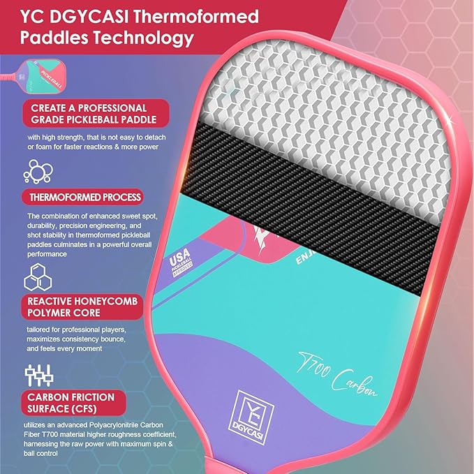 YC DGYCASI 16mm Pickleball Paddles Professional, USAPA Approved, T700 Carbon Fiber Pickleball Paddle Thermoformed, High Grit & Spin, 5.5” Elongated Handle, Handle Girth 4.25”, 8.3oz, with Cover Case