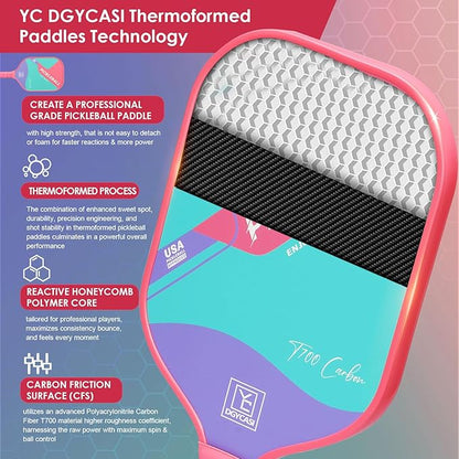 YC DGYCASI 16mm Pickleball Paddles Professional, USAPA Approved, T700 Carbon Fiber Pickleball Paddle Thermoformed, High Grit & Spin, 5.5” Elongated Handle, Handle Girth 4.25”, 8.3oz, with Cover Case