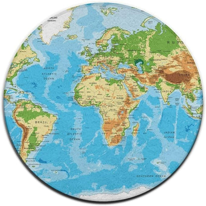 Soft Round Yoga Carpet, Large Home Decor Mat, Non-Slip Machine Washable Kitchen Office Circle Rug Compatible with World Map