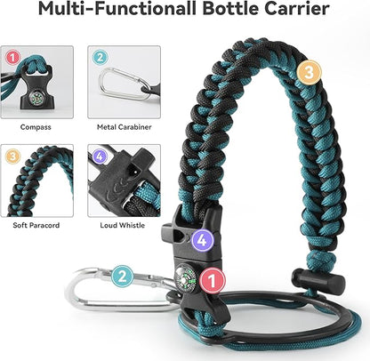 64 oz Insulated Water Bottle with Straw & Spout Lids, Stainless Steel Metal Half Gallon Water Jug with Paracord Handle, Double Wall Vacuum, Leakproof, Keep Drinks Cold & Hot, Blue Black Gradient