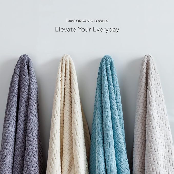 Texere 100% Organic Cotton Jacquard 650 GSM Premium Bath Towel Sets - Extra Absorbent Quick Dry and Plush (Cable, Light Taupe, 4 Bath Towels)