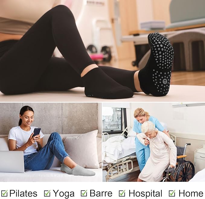 Pilates Socks for Women, Cushioned Ankle Grippy Non Slip Socks for Yoga, Hospital, Barre, Sports Home Slipper 2/4 Pairs