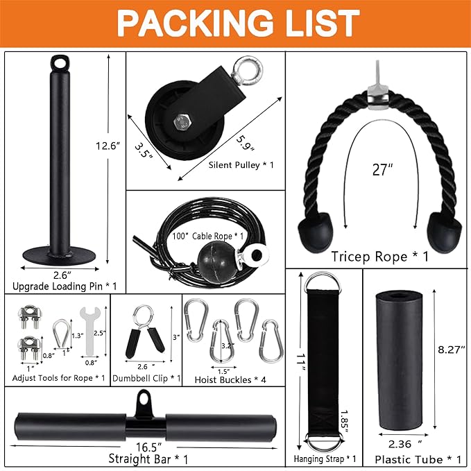 Weight Cable Pulley System Gym Upgraded Fitness LAT and Lift Pulley Attachments Tricep Workout Pulley System with Adjustable Length Cable for Home Gym LAT Pull Down Biceps Curl Tricep Arm Workouts
