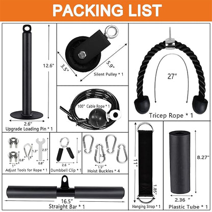 Weight Cable Pulley System Gym Upgraded Fitness LAT and Lift Pulley Attachments Tricep Workout Pulley System with Adjustable Length Cable for Home Gym LAT Pull Down Biceps Curl Tricep Arm Workouts
