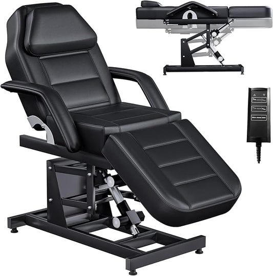 Fully Electric Tattoo Chair for Clients with Removable Handle and Headrest, 3-Motors Adjustable Backesrt&-Legrest Tattoo Bed, Multi-Functional Facial Bed Capacity 460LBS for Estheticians, Black