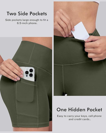 LZYVOO Biker Spandex Shorts Women, High Waisted Tummy Control Workout Yoga Shorts with Pockets