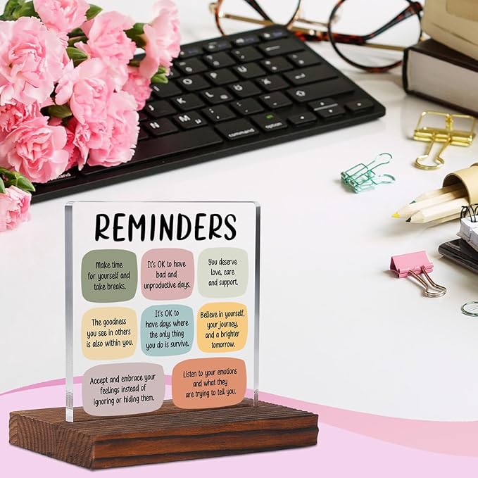 Reminders Psychology Student Graduation Gift Clear Desk Decorative Signs, Psychologist Gifts for Students, School Counselor Teacher Mental Health Awareness Therapist Office Decor Plaque TZD66