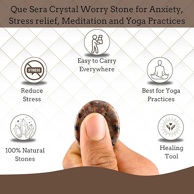 Que Sera Worry Stones – Crystal Thumb Worry Stone for Anguish, Stress – Relaxing & Soothing Balance Stones for Meditation, Relief – Healing Stones & Crystals for Men, Women