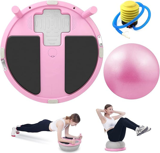 Balance Ball Trainer,Inflatable Yoga Plank Exercise Ball With Plank &Game,Half Balance Trainer With Extra Yoga Ball & Resistance Bands For Home Gym Workout Core Strength Training.