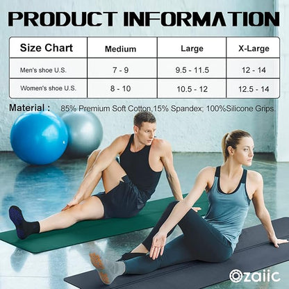 Ozaiic Non Slip Socks Grip for Yoga Home Workout Pure Barre, Pilates, Hospital, Ideal Cushion Socks for Men and Women