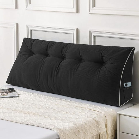 Sasttie Headboard Pillow Full, Wedge Pillow Headboard for Sitting Up in Bed, Back-Rest Support Triangular Cushion for Reading - Features Removable Washable Cover, Black